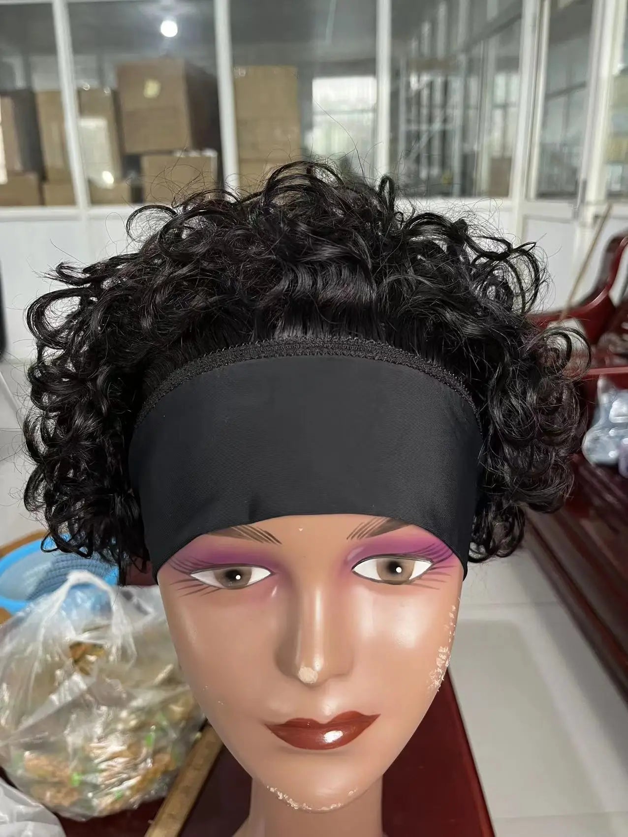 Short Curly Pixie Cut Headband Wig Water Wave Remy 100% Brazilian Human Hair Scarf Wigs For Women Machine Made Long Straight Wig