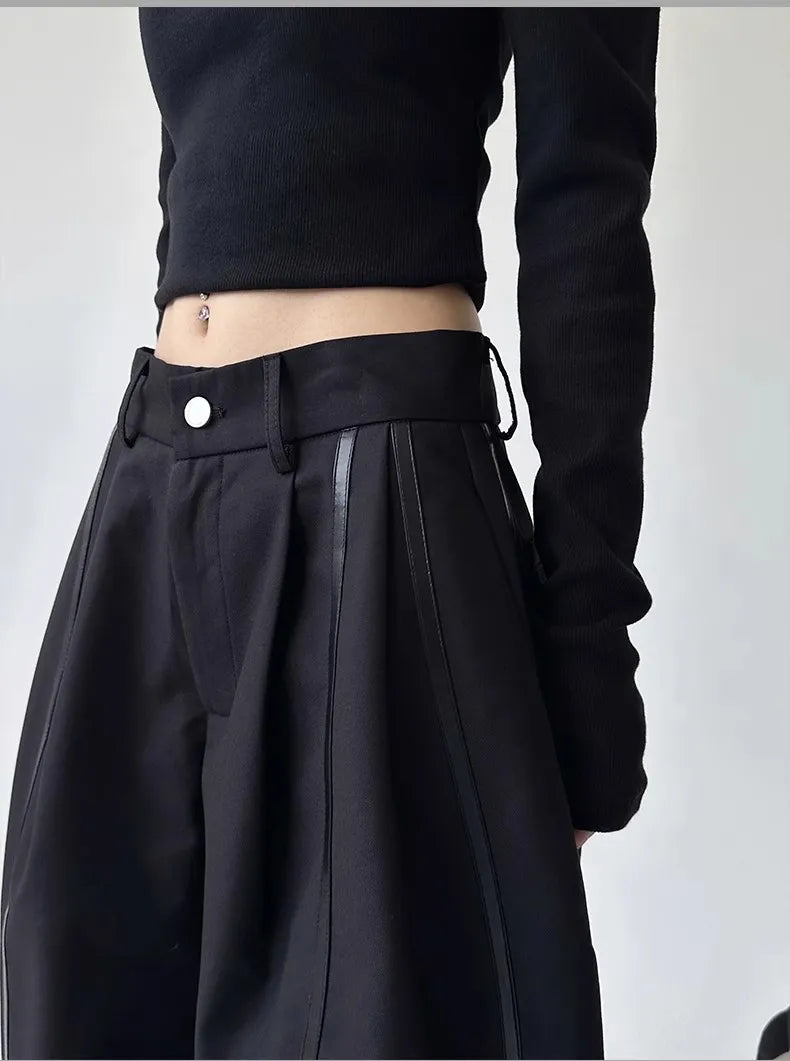 Women's Black Gothic Urban Pants Baggy Oversize Suits Long Pants Harajuku Japanese 2000s Style Y2k Emo Vintage Trousers Clothes
