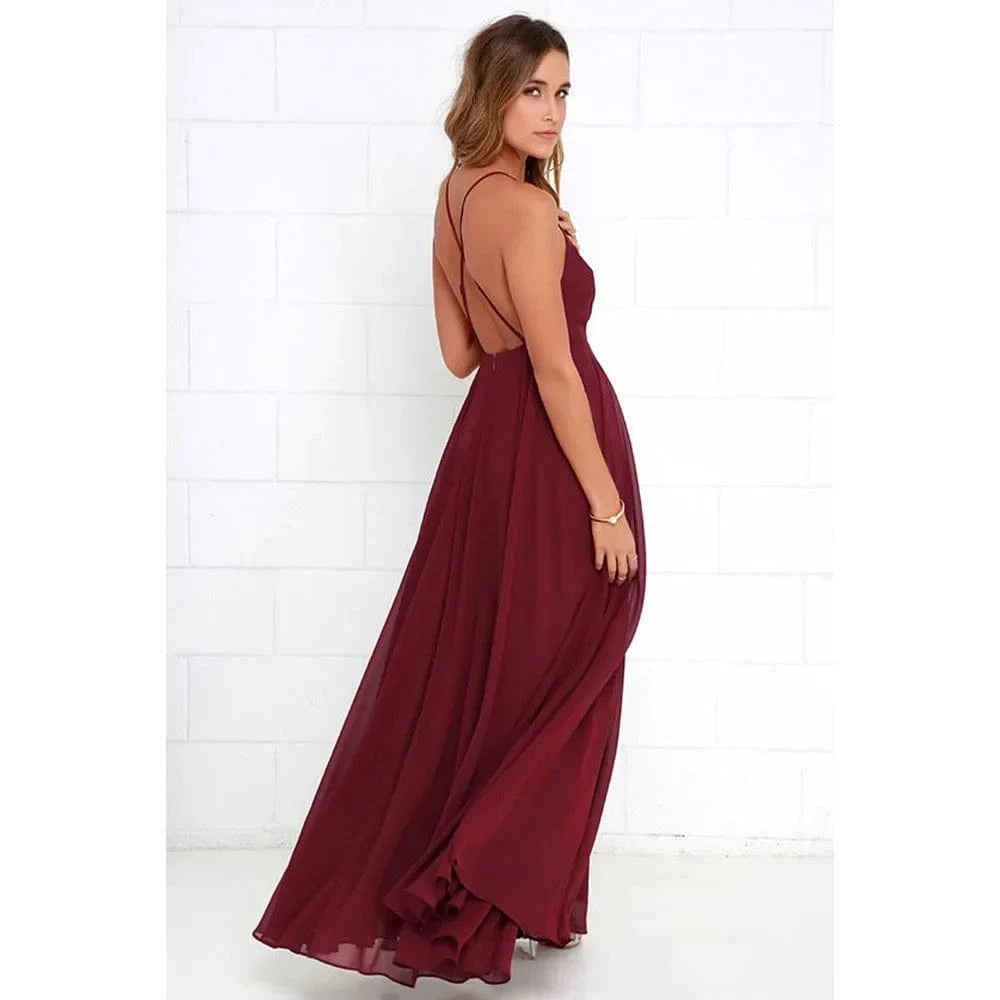 Fashion Women Summer Sleeveless Strap O neck Boho Dress Casual Long Maxi Evening Party Beach Backless Dress Sundress