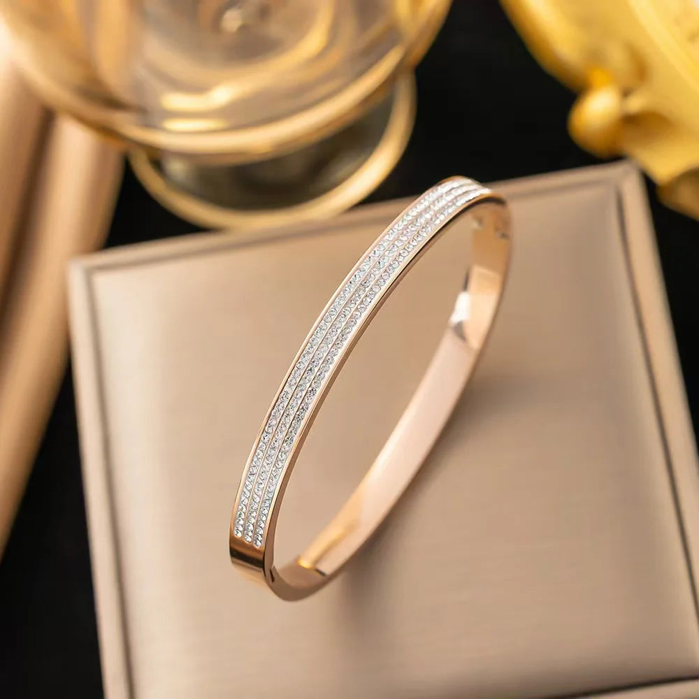 Zircon Half Row Stainless Steel Bangle