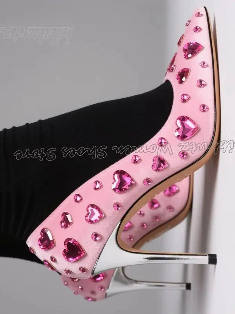 Bordered Rhinestone Pumps Crystal Women Shoes Glossy Slip-On Party Dress Fashion Concise Luxury Elegant Pointy Thin High Heels