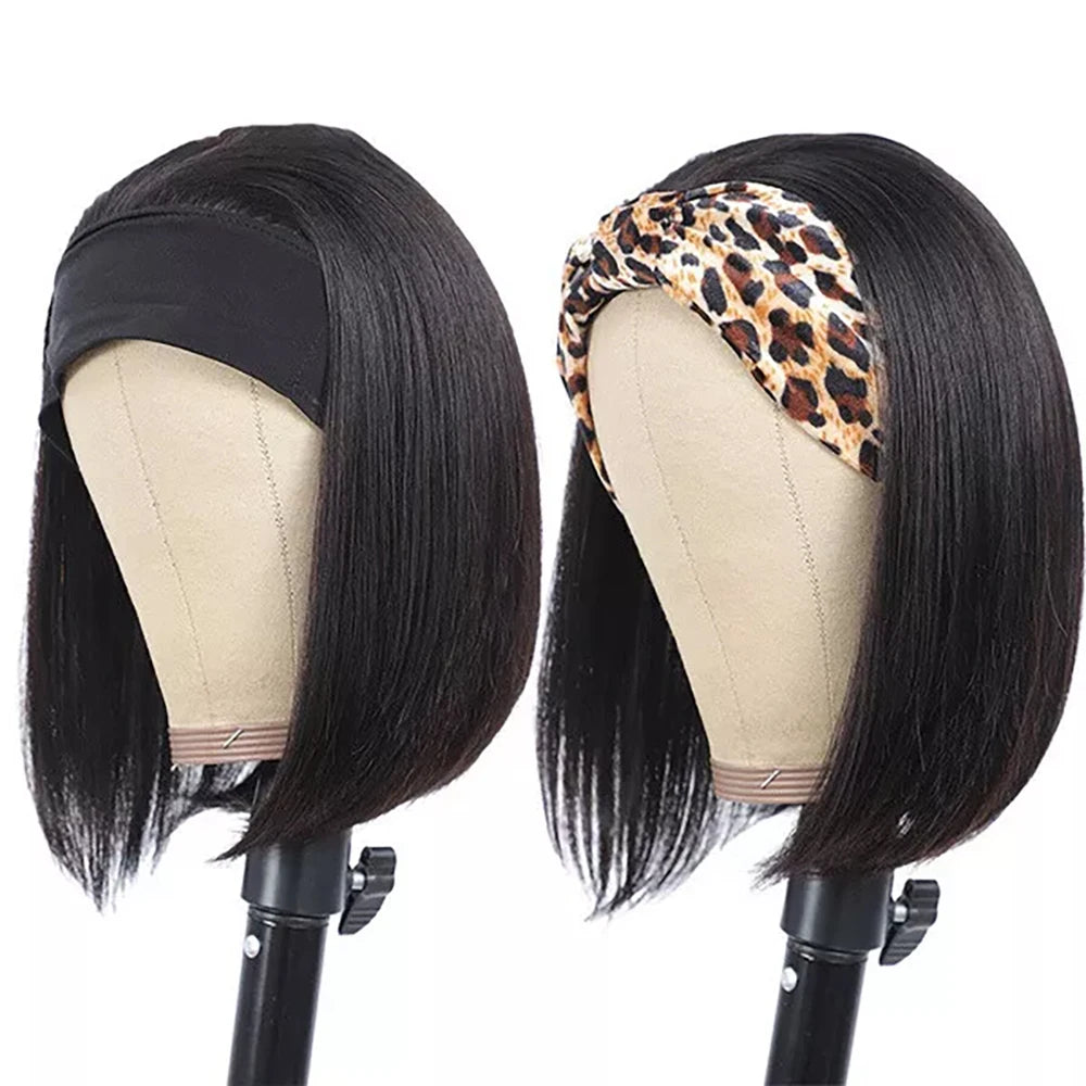 Headband Wigs Human Hair Bob Headband Wigs for Black Women Easy Put On and Go Glueless Wigs Short Straight Wigs Machine Made Wig