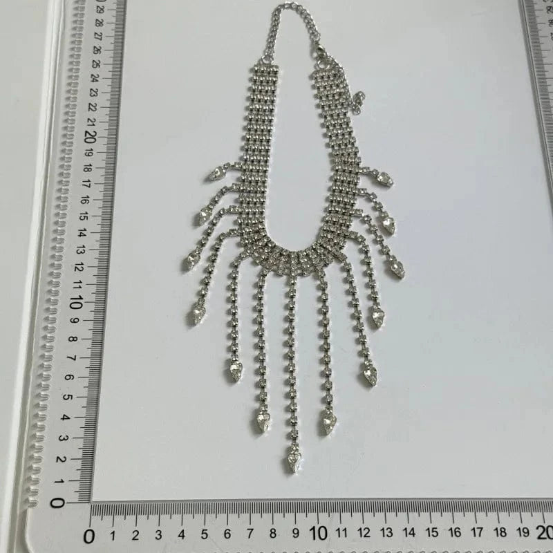 Luxury Crystal Exaggerated Water Droplet Tassel Necklace Women's Fashion Collarbone Chain