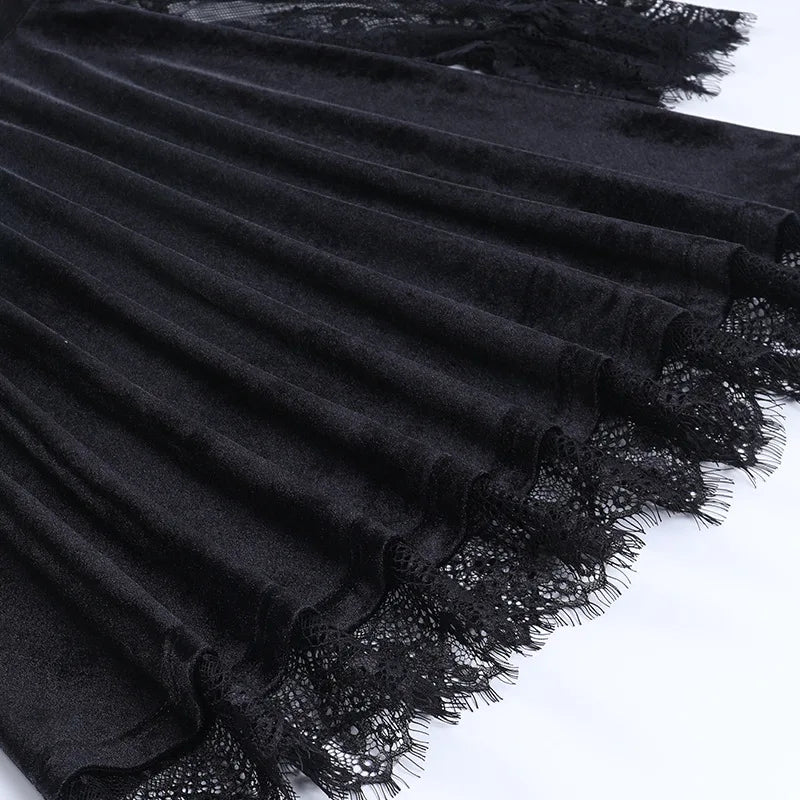 Y2K Hollow Cuffs Strapless Sexy Gothic Lace Dress Dark Style Pleated Knee-length Skirt Women‘s Slim Fit Fashion Women's Clothing