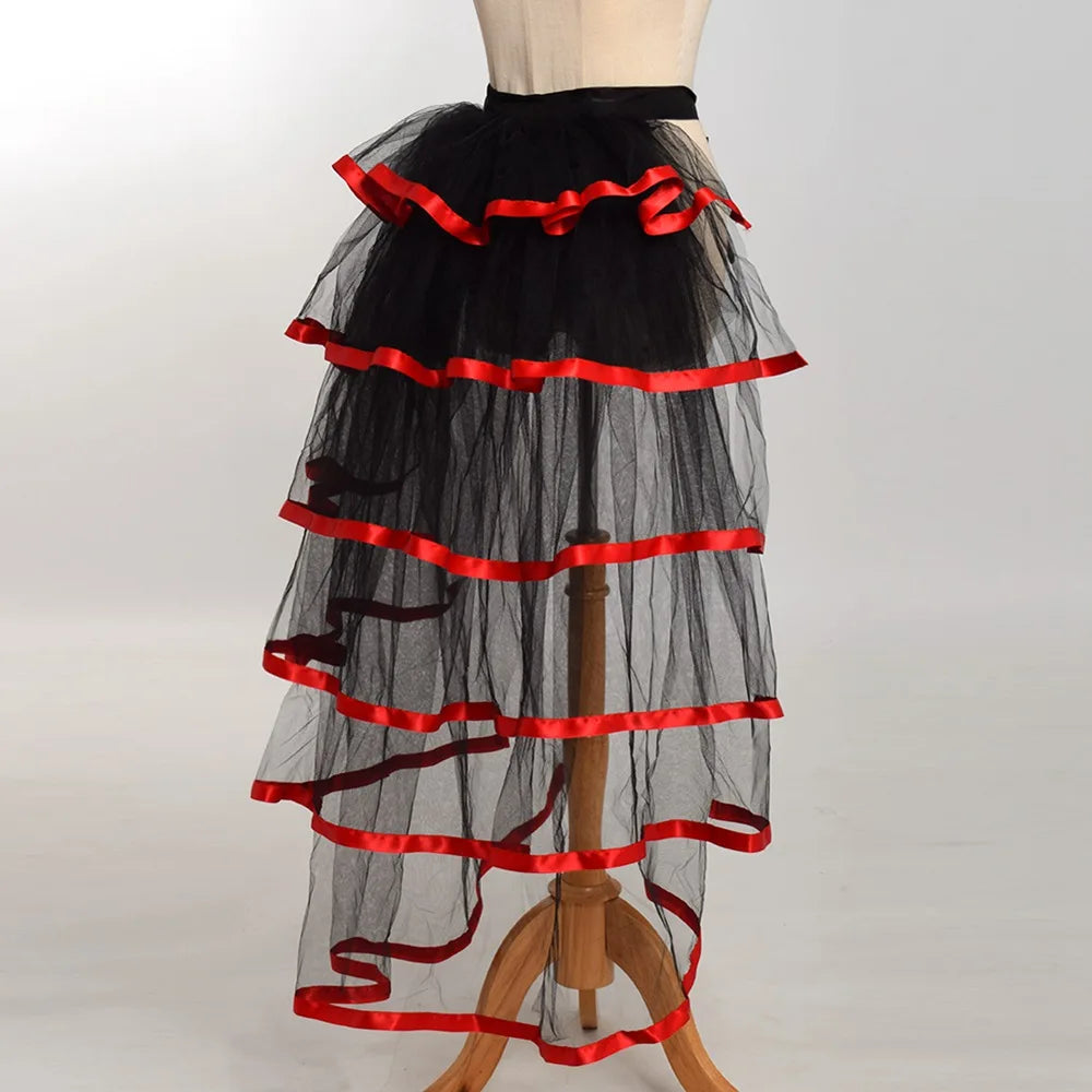 Women Punk Puffy Ruffle Tutu Bustle Skirts Sexy Steampunk Cocktail Party Tie-on Overskirt Gothic Tulle Skirt for Female