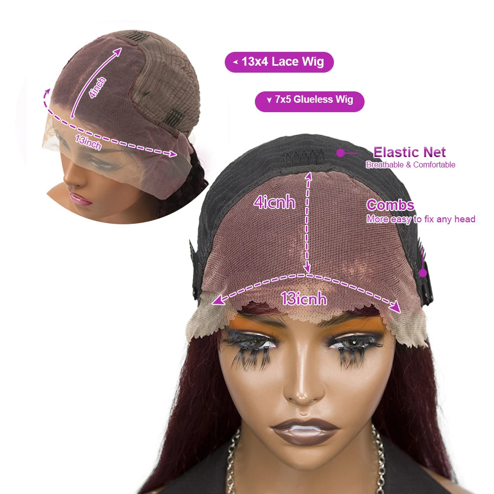 Burgundy 99J Deep Wave Bob Wigs Glueless Human Hair Short Kinky Curly Wig 13x6 Lace Front Wig For Women 13x4 HD Lace Front Wigs