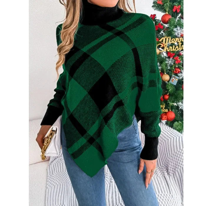 Casual Christmas Sweater Women Clothing Color Contrasting Checkered High Collar Long Sleeve Hooded Tops Y2k 2024 Autumn/Winter