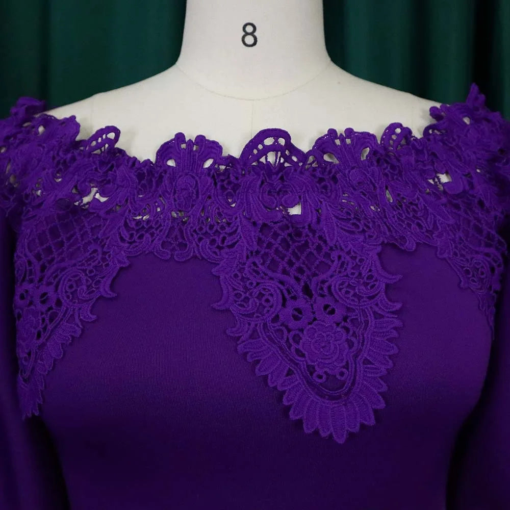 Elegant Dresses for Woman Off the Shoulder Lantern Sleeve Lace Patchwork Sheath Package Hips Ankle Length Luxury Birthday Dress