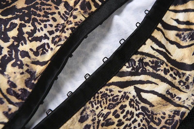 Sexy Skirt Women Product Backless Slim Fit Perspective Lace Leopard Print Patchwork Suspender Short Dresses 2025 Autumn Winter
