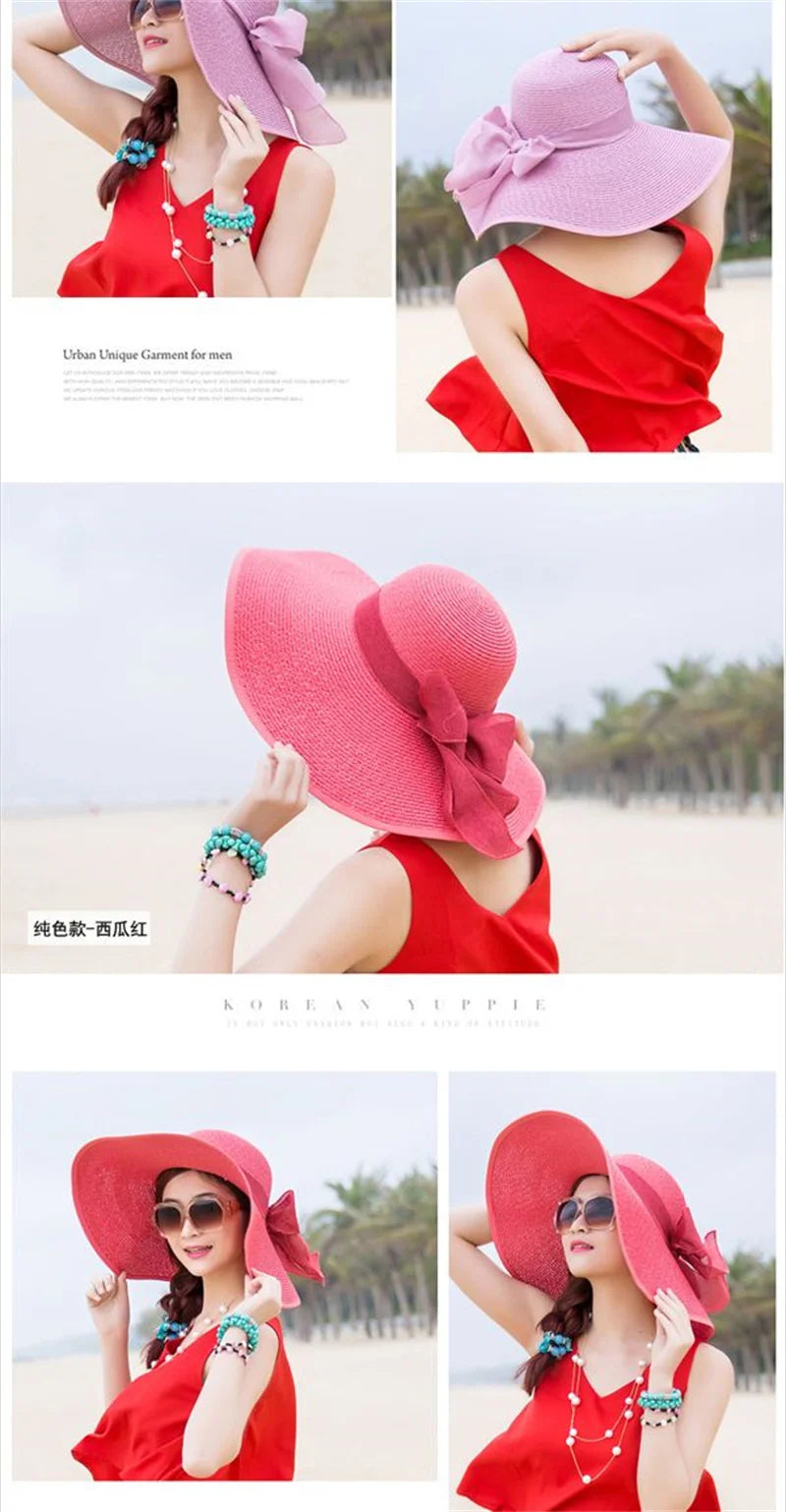 Hat Big-brimmed Cool Hat Women's Summer Sun Visor Sun-Proof Foldable Straw Hat UV-Proof Beach Sun Hat Summer Face Covering