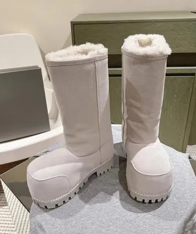Suede Warm Winter Snow Boots Knee High Big Round Toe Flat With Outdoor Fashion Concise Luxury Sexy Novelty Slip-On Shoes Newest