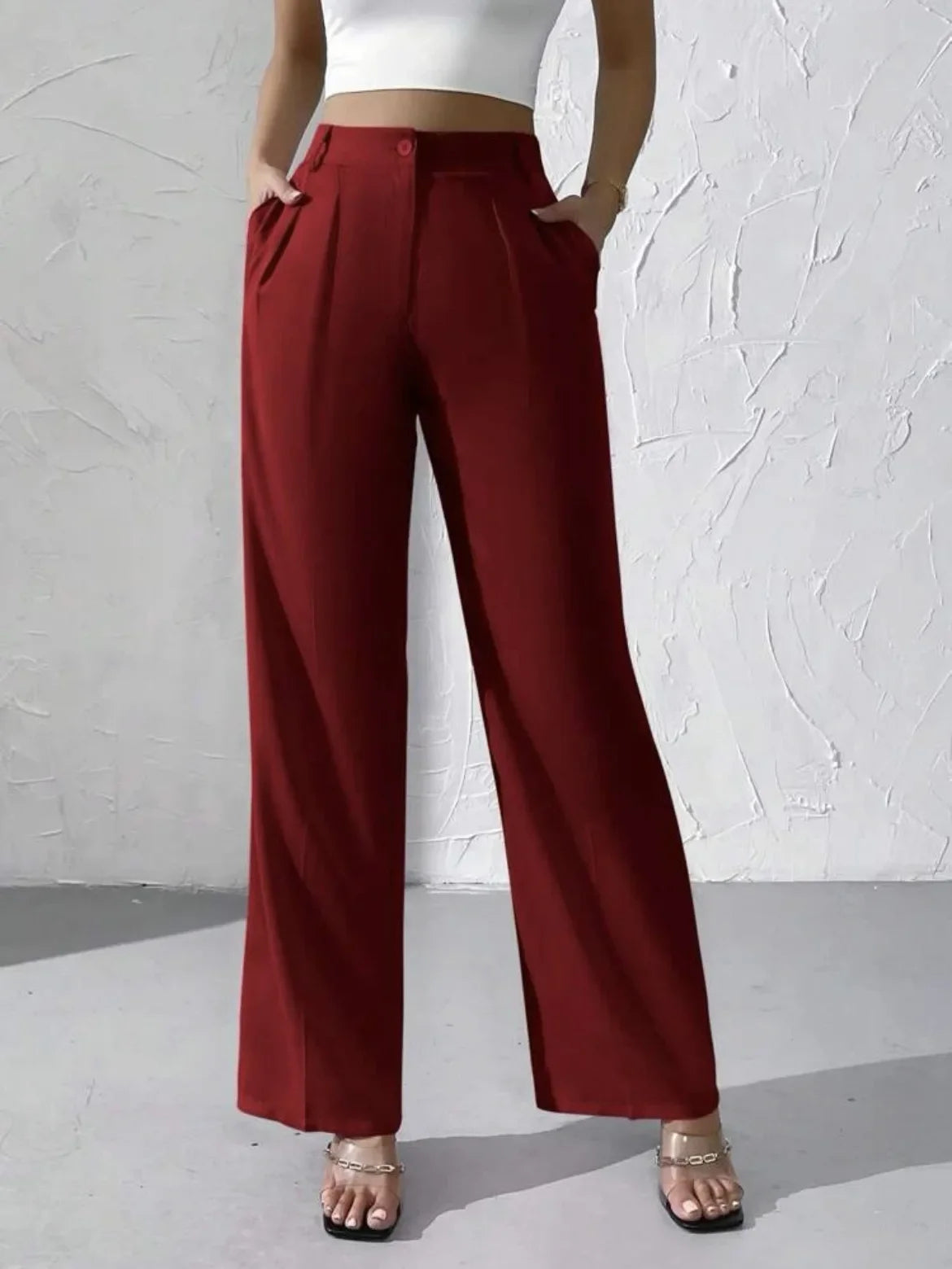 Elegant Pure Color Draped Wide Leg Suit Pants for Women High Waist Long Trousers Fashionable Business Casual Loose Fit