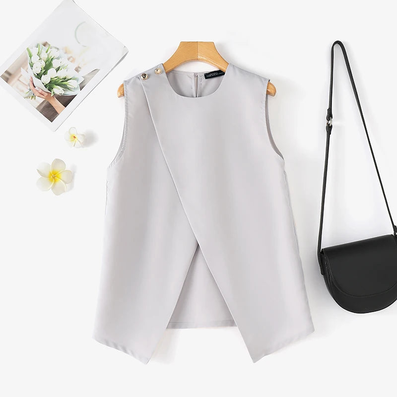 ZANZEA Elegant Round Neck Tank Tops Women Office Lady Buttons Camis 2024 Summer Sleeveless Tanks Fashion Irregular Solid Vests