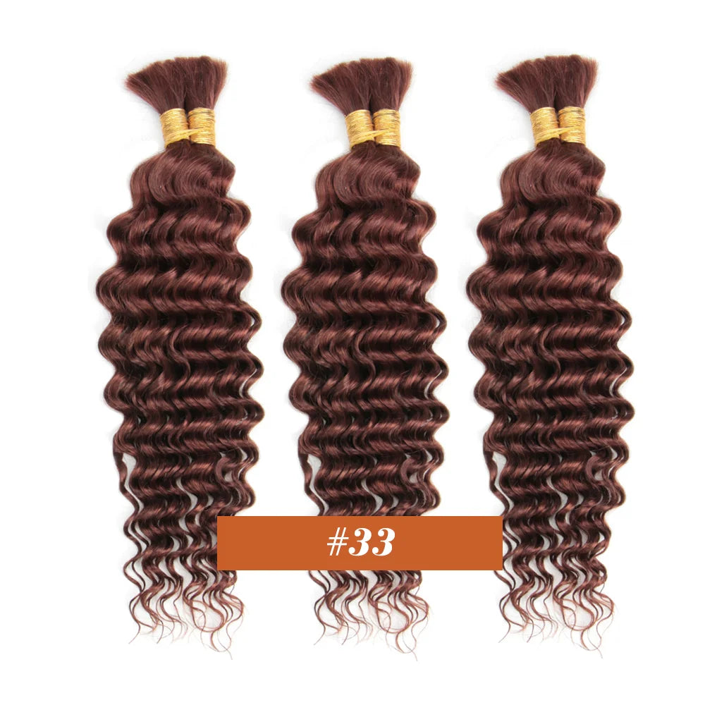 Human Braiding Hair Chocolate Brown 100g Deep Wave Bulk No Weft Human Hair Wigs Bundles for Curly Boho Braiding