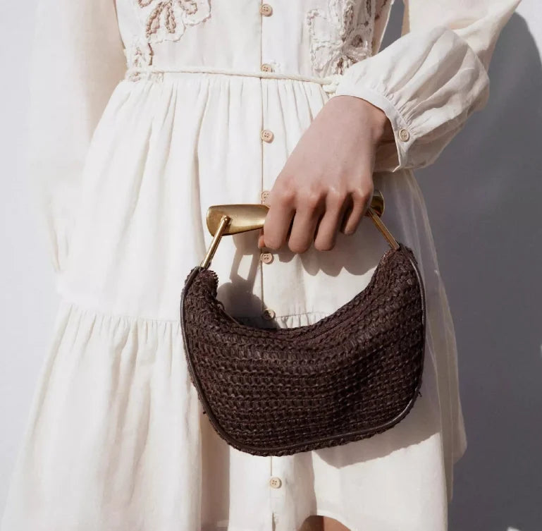 Women's Woven Bag Fashion Luxurious Simple Metal Evening Clutch Casual Versatile Vintage High-end Design  Women's Shoulder Bag