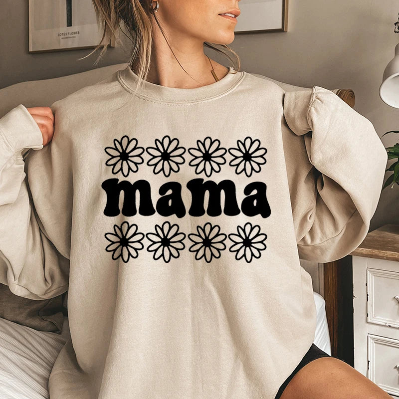 Mothers Day Gift for New Mom Autumn Sweatshirt Wildflowers Leopard Mama Retro Crewneck Sweater Cute Bow Mama Cartoon Sweatshirts