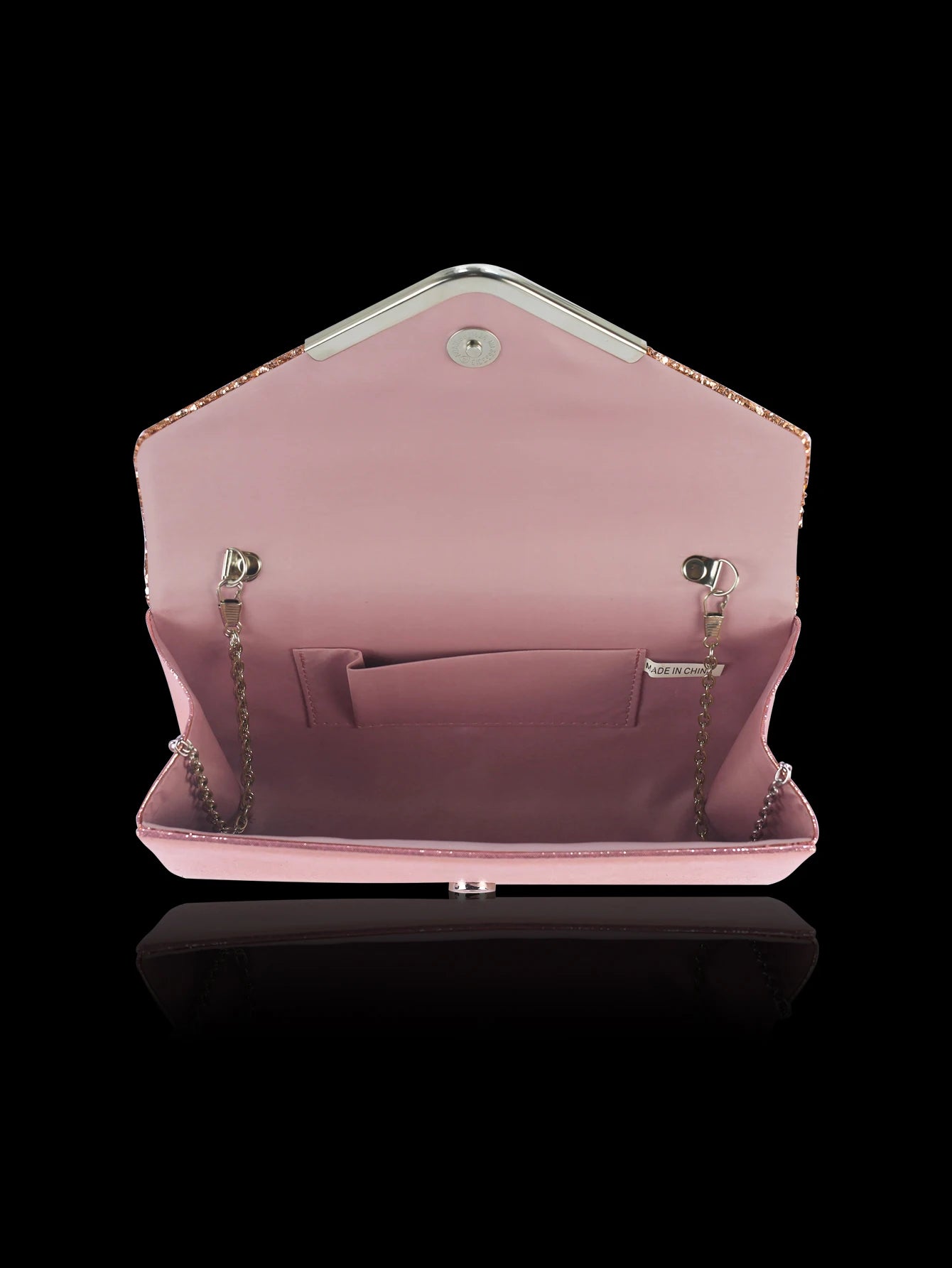 Sparkling and luxurious sequined evening clutch for women, paired with a gorgeous rhinestone necklace, earrings and bracelet set