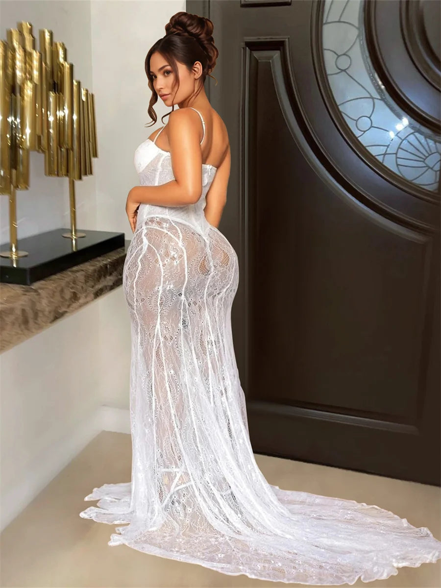 Weird Puss Sexy Mesh Jacquard Dress Women See Through Patchwork Sleeveless Backless Stretch Skinny Midnight Party Club Vestidos