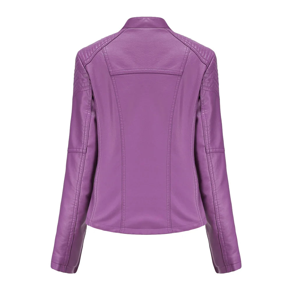 Spring Autumn Leather Jacket Women Slim Fit Motor Biker PU Leather Short Coat Stand Collar Ladies Zipper Outerwear 2024 New