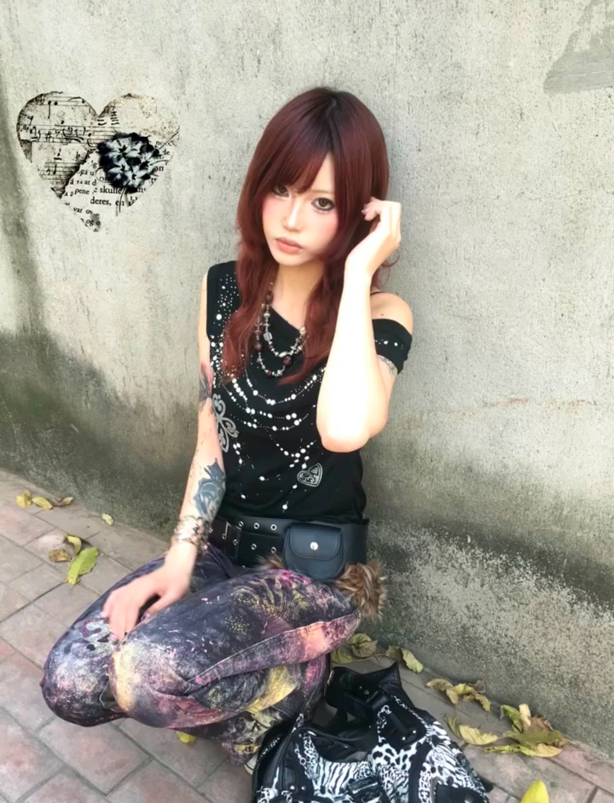 Karrram Japanese Y2k Off Shoulder T-shirt Grunge Aesthetics Rhinestones Print T Shirt Trashy 2000s Style Tops Vintage Harajuku