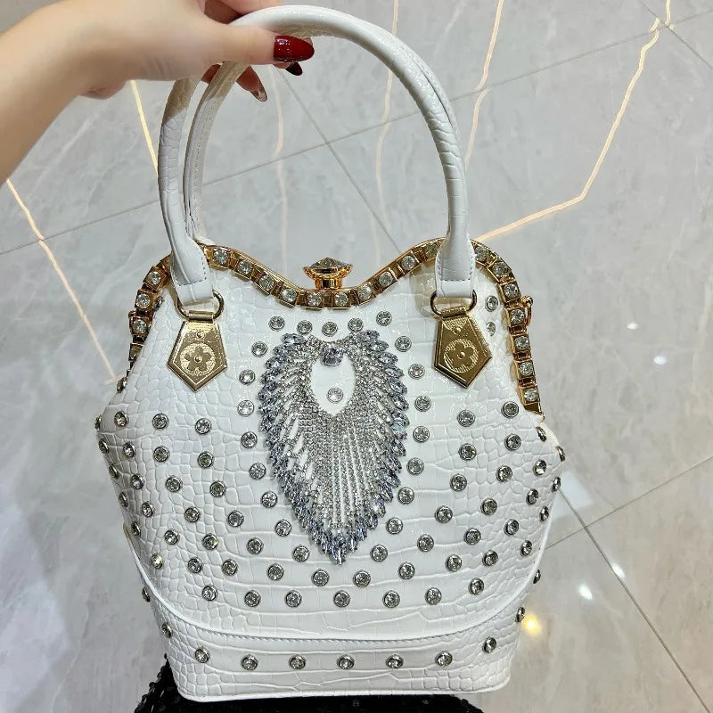 New Women's Dinner Bag with Diamonds Shiny Dinner Party Handbag Luxury Brand Diamond-encrusted Fashionable Women's Shoulder Bag