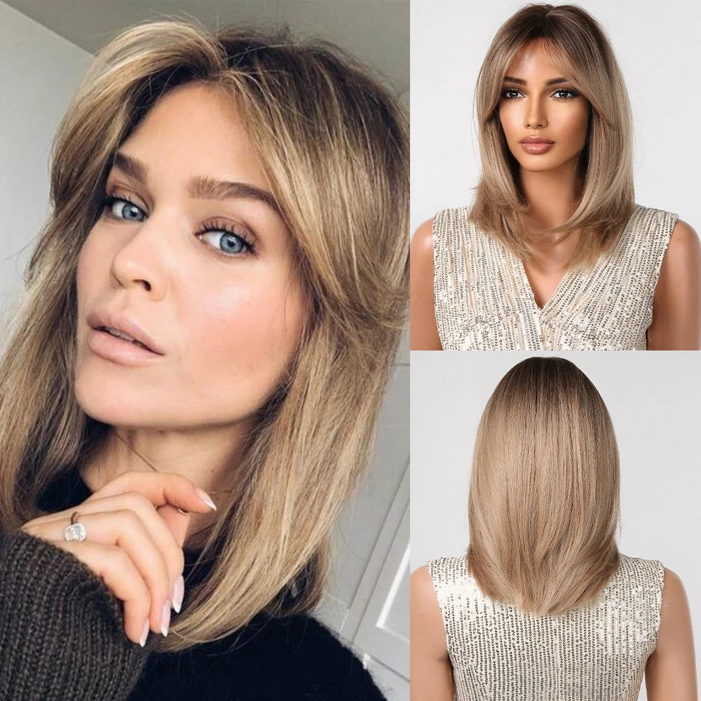 Medium Length Layered Straight Synthetic Wig With Bangs For Women