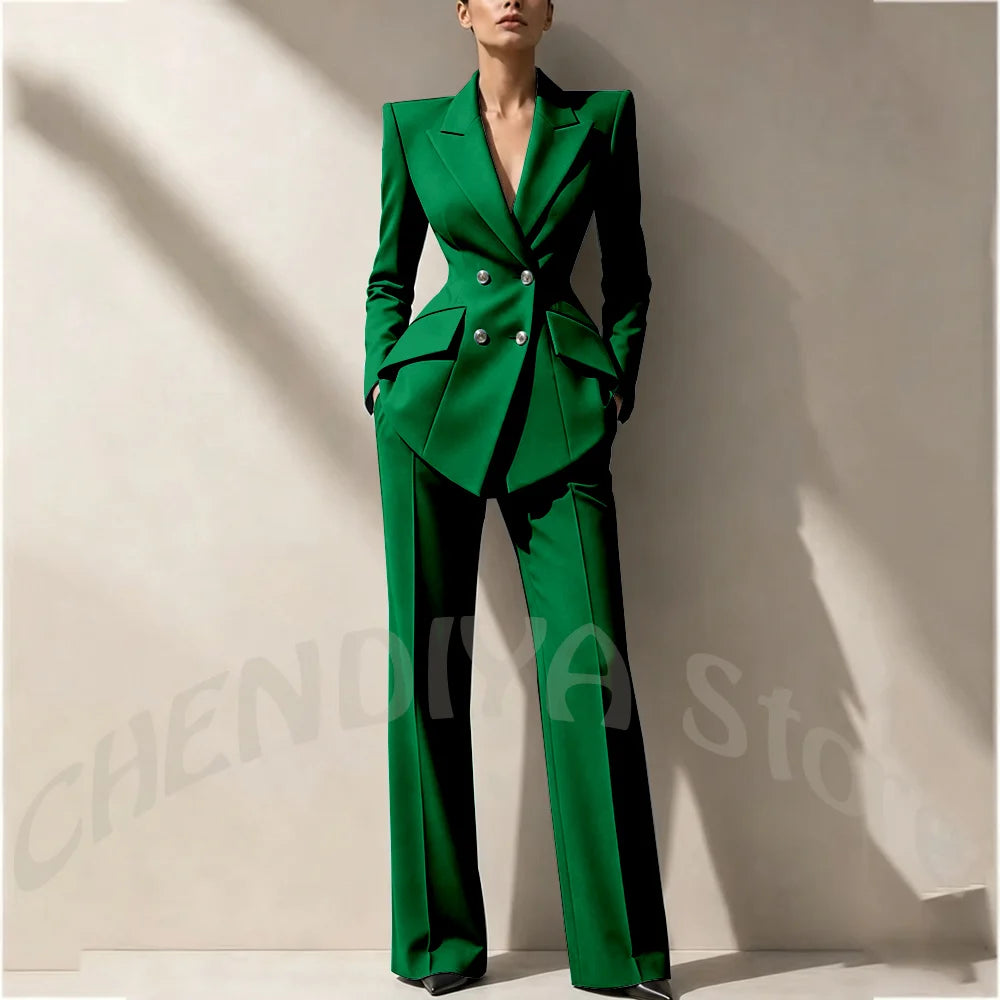 New Arrival Women's Two Piece Suit Peak Lapel Slim Fitted Classic Double Breasted Wedding Guest Evening Gala Party Female Set