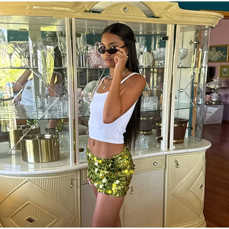 Y2k Sparkle Glitter Sequin Women's Mini Skirts High Waist Sequin Short Skirt Female 2025 Spring Summer Fashion Club Party Wears