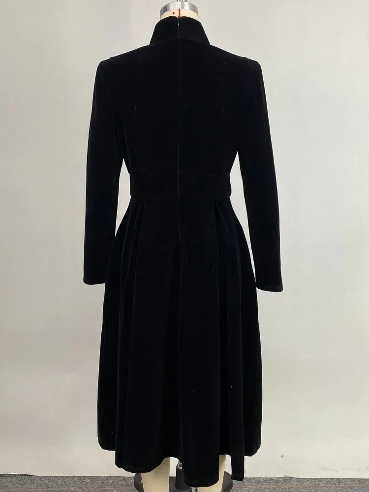 Beautyblue Womens Evening Dresses High Neck Midi Dress New Black Long Sleeves Elegant Party Dress for Female Casual Gathering