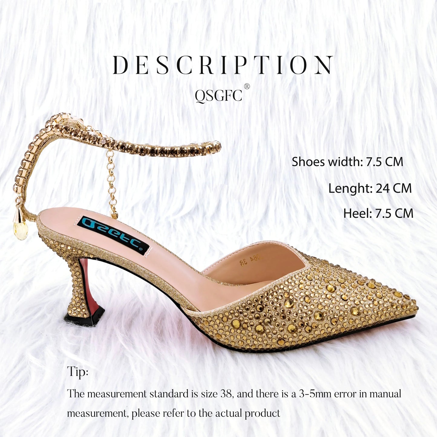 QSGFC Nigerian Popular Pointed Shoes And Bag Handle Soft Small Bag Anklet Design Mid-Heel Women's Shoes