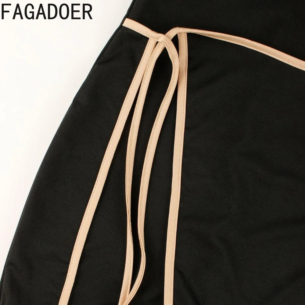 FAGADOER Sexy Striped Patchwork Bodycon Jumpsuits Women Solid Sleeveless Backless One Piece Rompers Female Streetwear Overalls