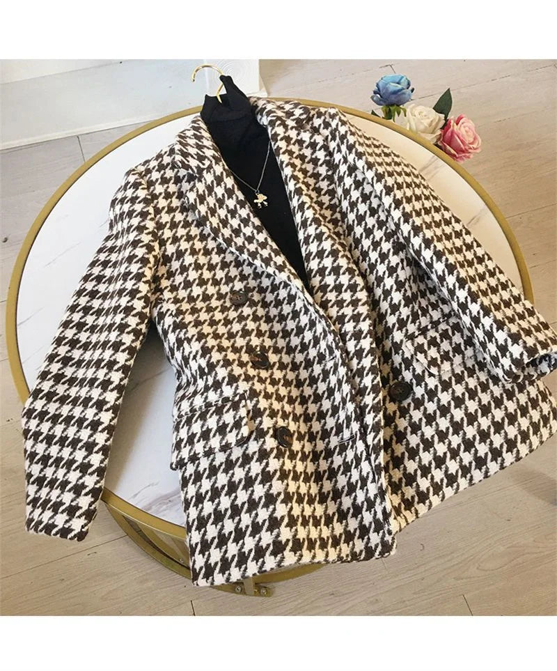 Thick Plaid Blazer Women Wool Coat 2025 New Spring And Autumn Suit Jacket Female Tide Ins Woolen Coat Blazer Femme Tops Outerwe