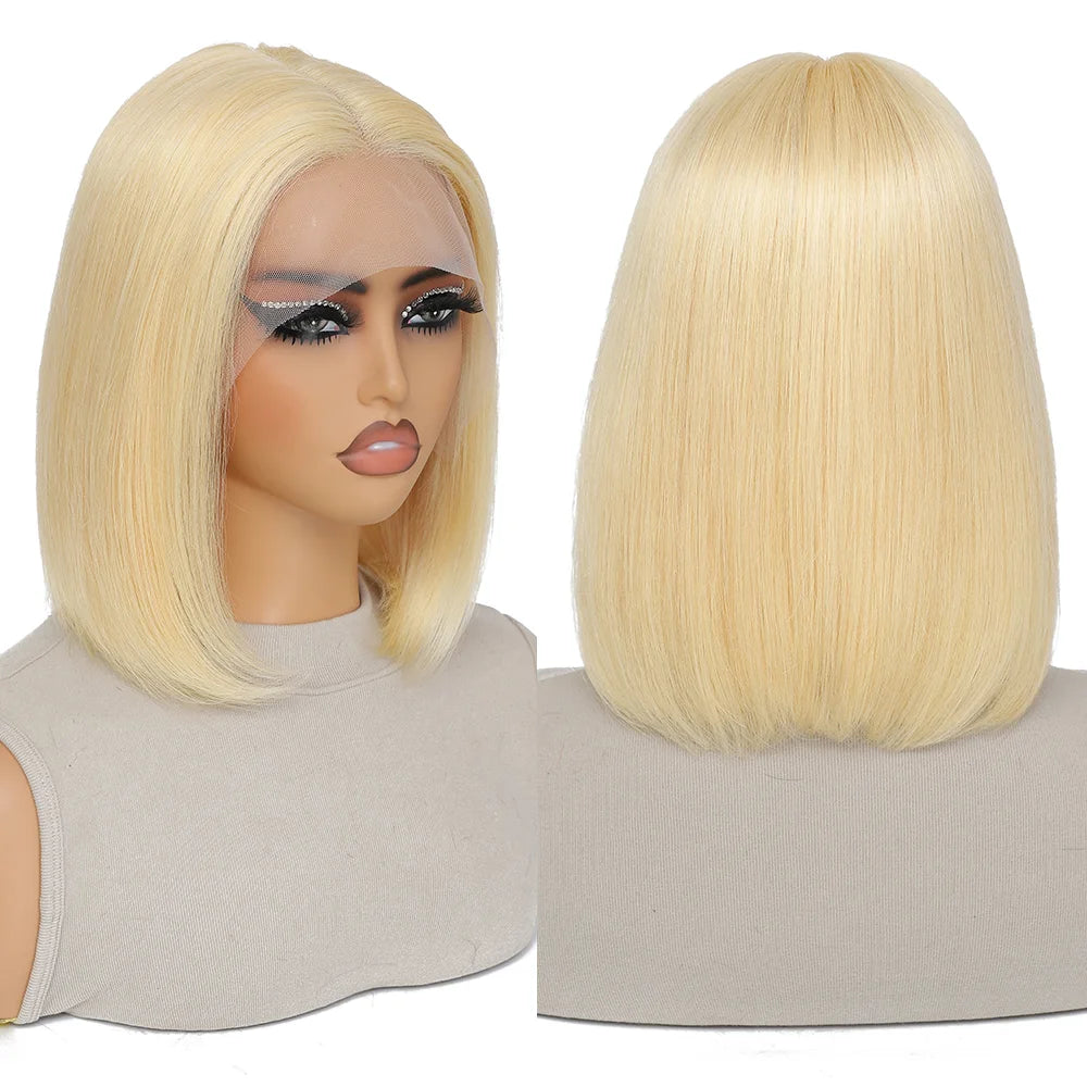 Blonde Bob Wig 13X4 Transparent Lace Front Wigs Pre Plucked Bleached Knots 150% Density 613 Straight Short Human Hair BOB Wig