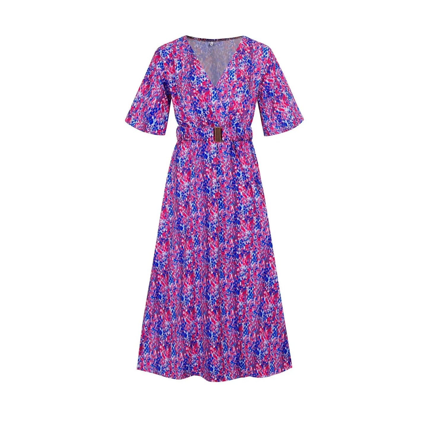 2023 Summer Elegant V-Neck Belt-Printed Long Dress From Amazon's Independent Store Wish Asia Exquisite Craftsmanship Slim Fit