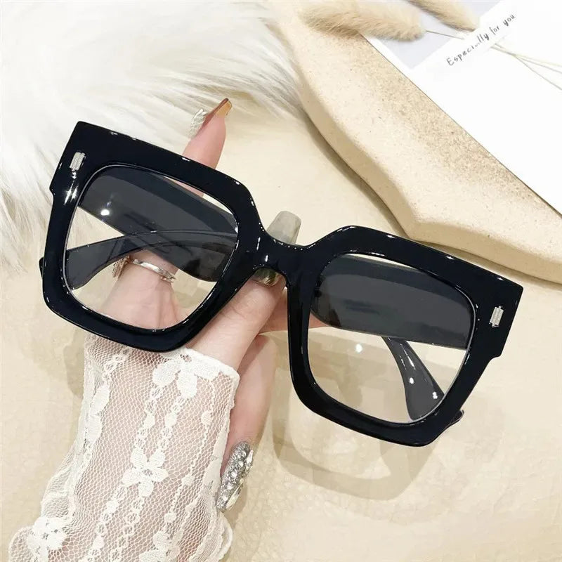 Oversized Transparent Computer Glasses Frame Anti Blue Light Blocking Glasses Large Frame Black Leopard Glasses Clear Lenses