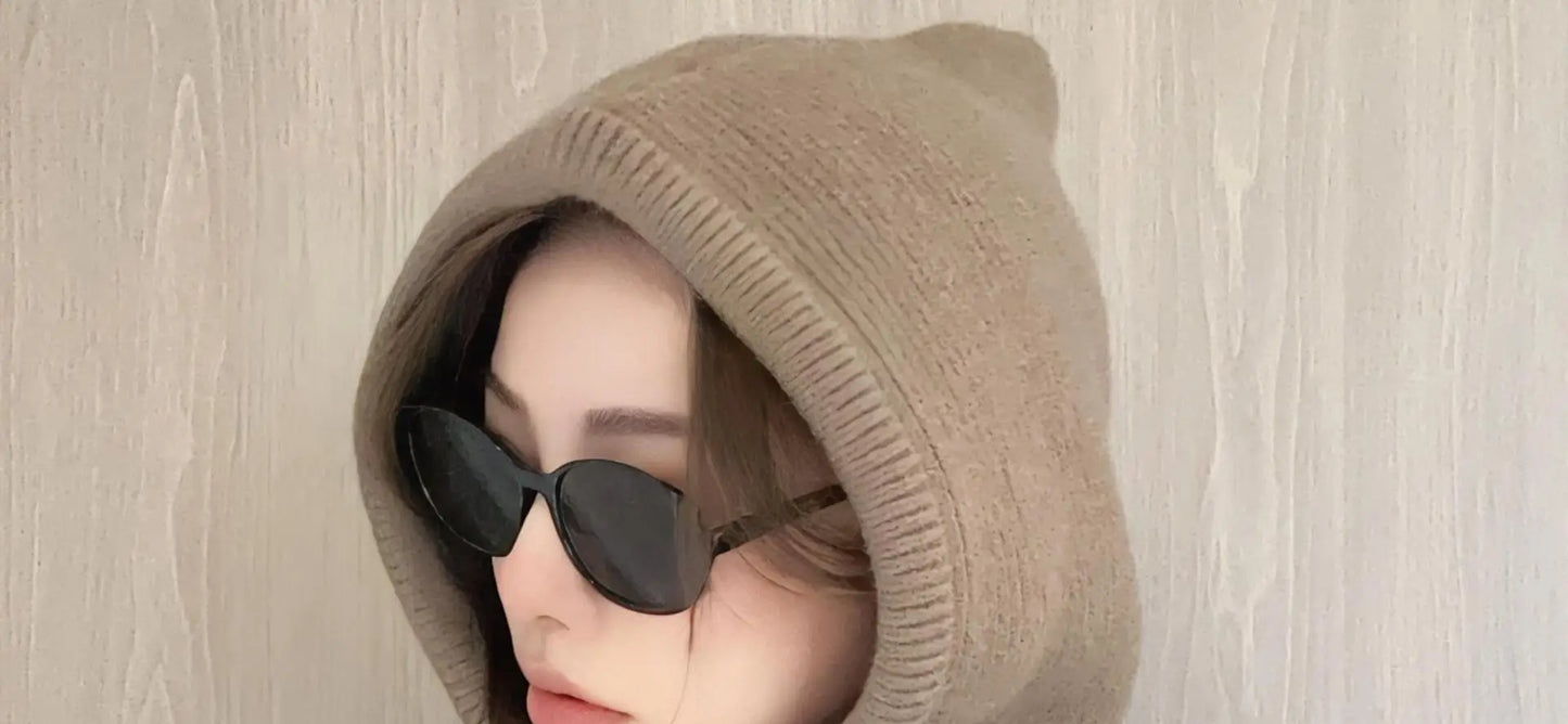 New Winter Trendy Balaclava Hat Windproof Scarf Knitted Hat For Women Cute Warm Ear Protection Hat