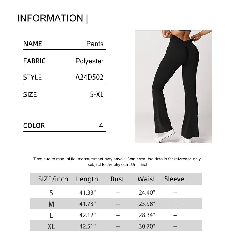 Women's Sports Yoga Pants Pleated Flared Pants V-Back Butt-Lifting Wide Leg High Waist 31.5 Inches Fitness Sports Yoga Pants