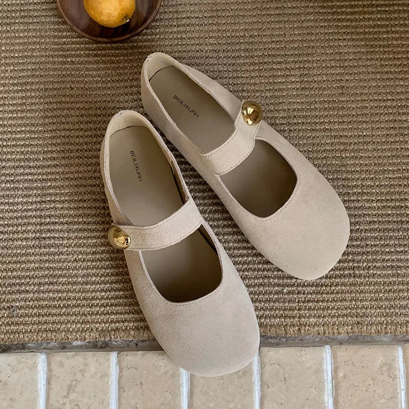 2025 New Fashion Metal Ladies Mary Janes Flats Shoes Casual Female Soft Footwear Shallow Women Flats Lolita Shoes