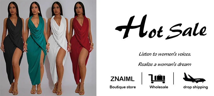 Znaiml Sexy Sleeveless Backless Halter Side Split Deep V-Neck Bodycon Dress Elegant Women Birthday Midnight Party Club Vestidos