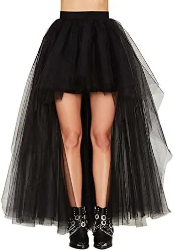 MisShow Hi-Lo Tulle Petticoat Women's Long Four Layer Puffy Skirt Fuchsia Tutu Skirts Adult Junpon Goth For Party Cocktail
