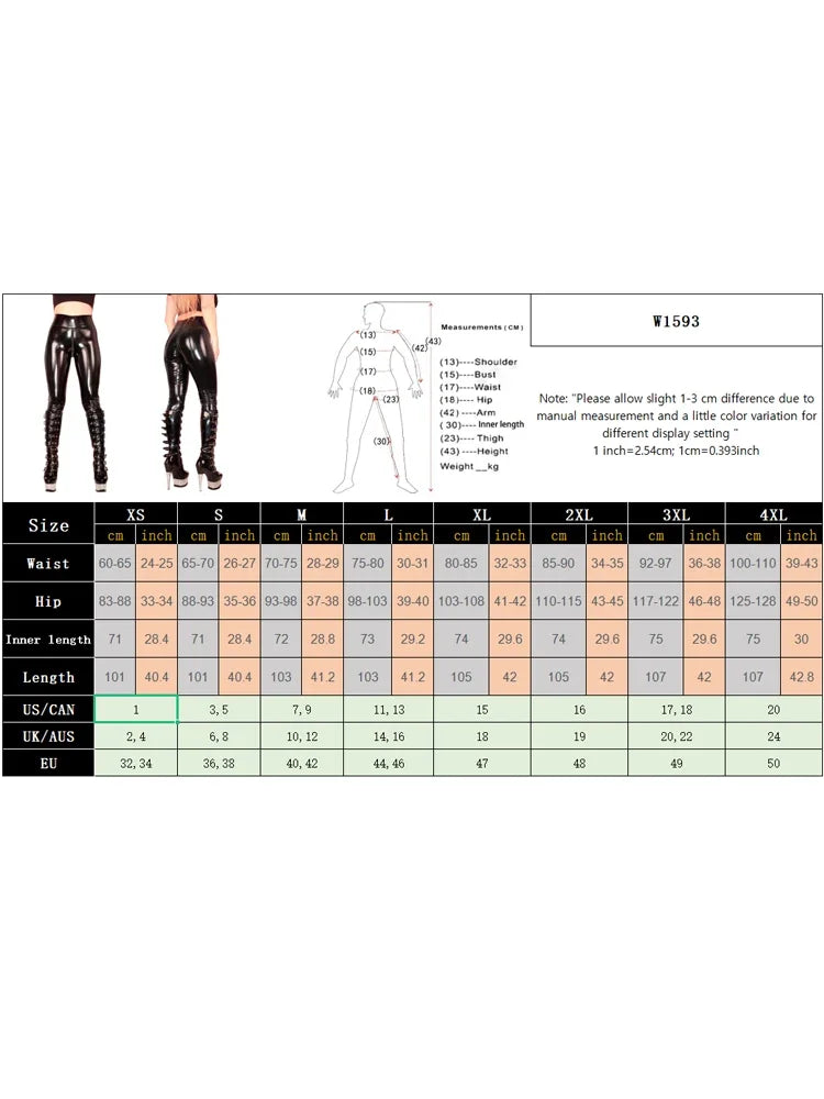 High Waist Patent Leather Trousers Women Punk Faux Latex Bodycon Pants Zip Open Crotch Stretch Slim Leggings Gothic Clubwear New