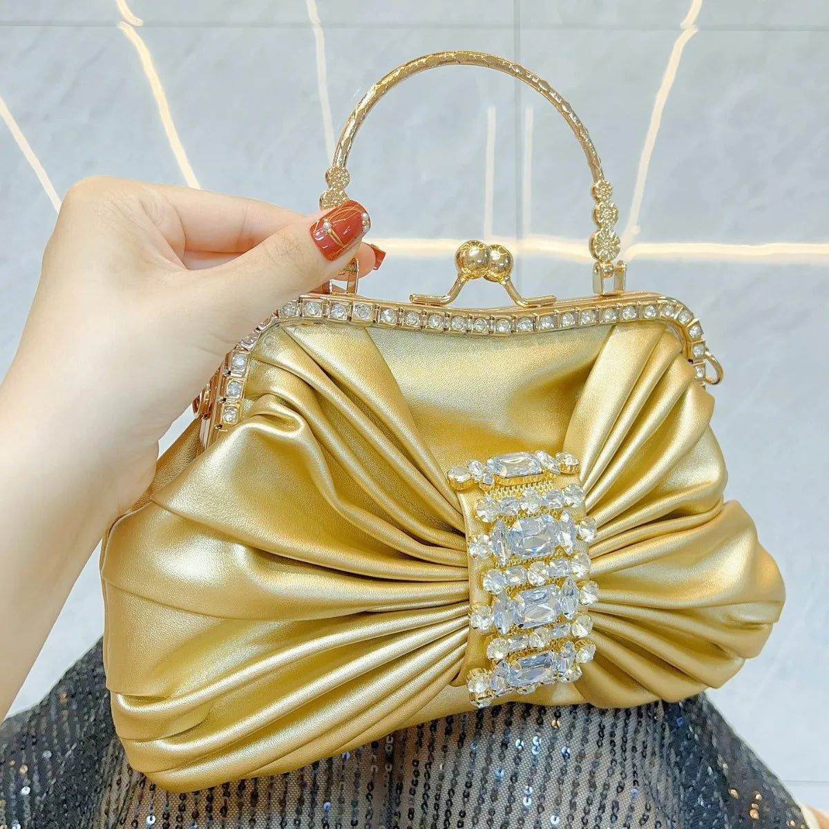New Dinner Women's Bag Luxury Brand Fashion Handmade Diamond Women's Handbag Shiny Banquet Mini Shoulder Bag High Quality
