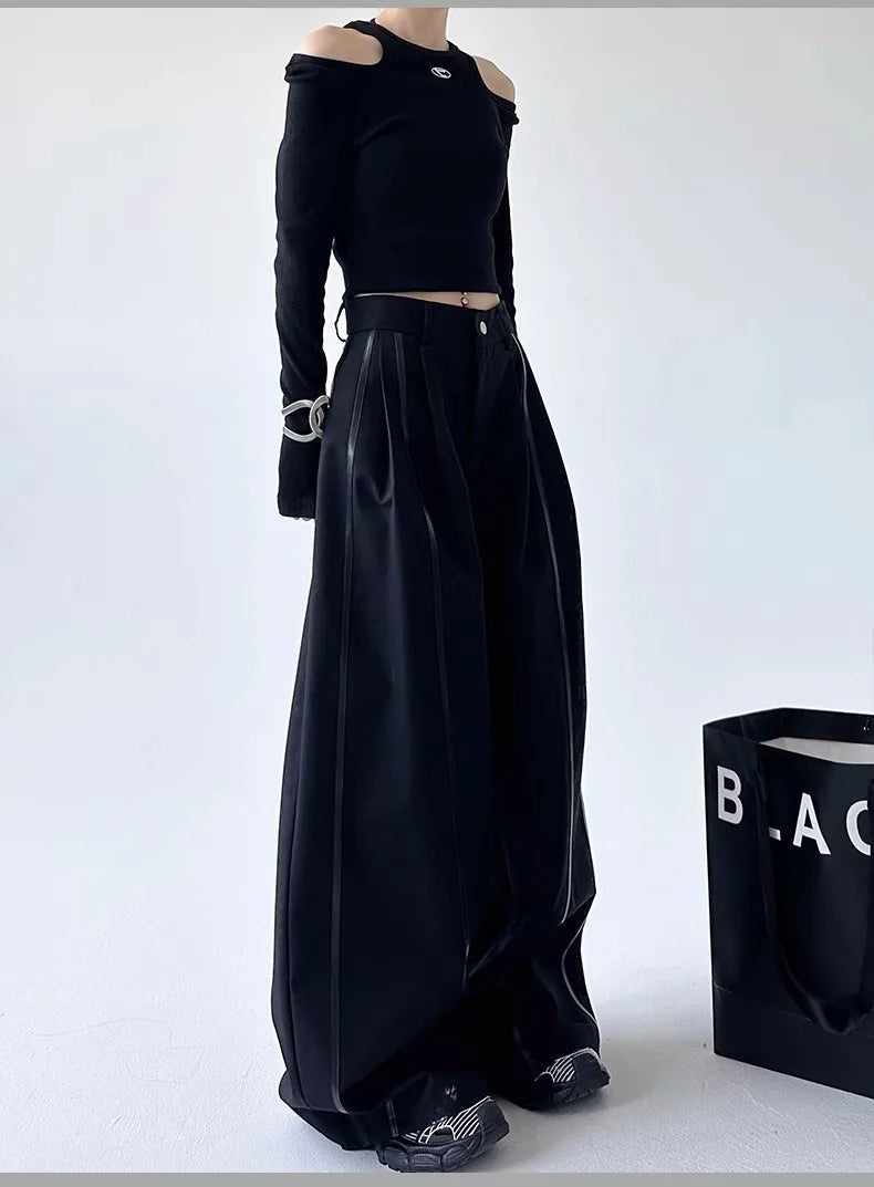 Women's Black Gothic Urban Pants Baggy Oversize Suits Long Pants Harajuku Japanese 2000s Style Y2k Emo Vintage Trousers Clothes