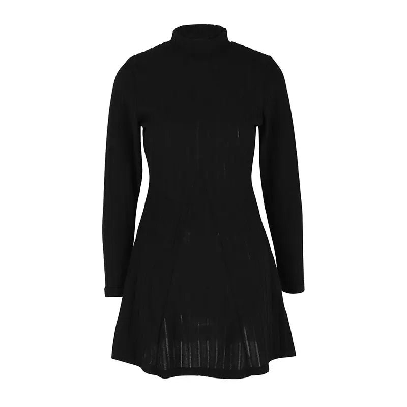 Spring Sexy Women's A-Line Dresses Fashion New Club Party Half High Collar Long Sleeves Black Dress Female Casual Slim Dresses