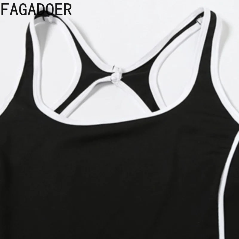 FAGADOER Fashion Striped Patchwork Bodycon Jumpsuits Women Sleeveless Backless Hollow Out Rompers Female Streetwear Overall New