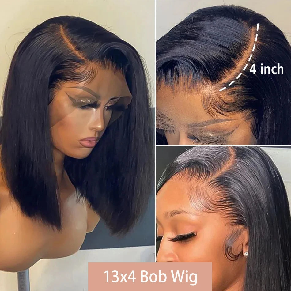 13x4 Bone Straight Bob Wig Lace Front Human Hair Wigs 4x4 Short Bob Wig Lace Frontal Wig 100% Human Hair 200% Density 12 14 Inch