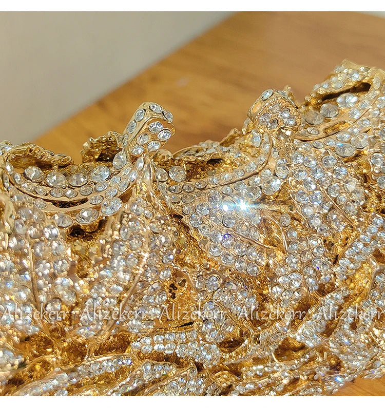 Alizekerr Rose Crystal Evening Clutch Bags Women New Luxury Boutique Sparkling Diamond Flower Purses And Handbags Wedding Party