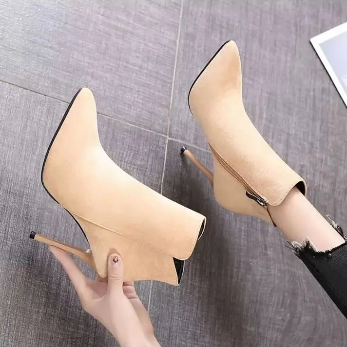 Elegant Pointed Toe High Heel Ankle Boots for Women
