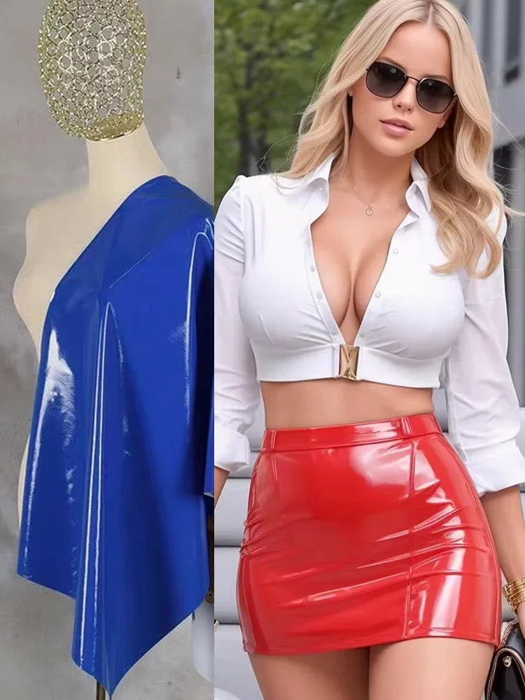 Sexy PU Leather Mini Skirt Women High Waist Stretch PVC Bodycon Hot Skirt Ladies Wet Look Pencil Skirt Clubwear Custom