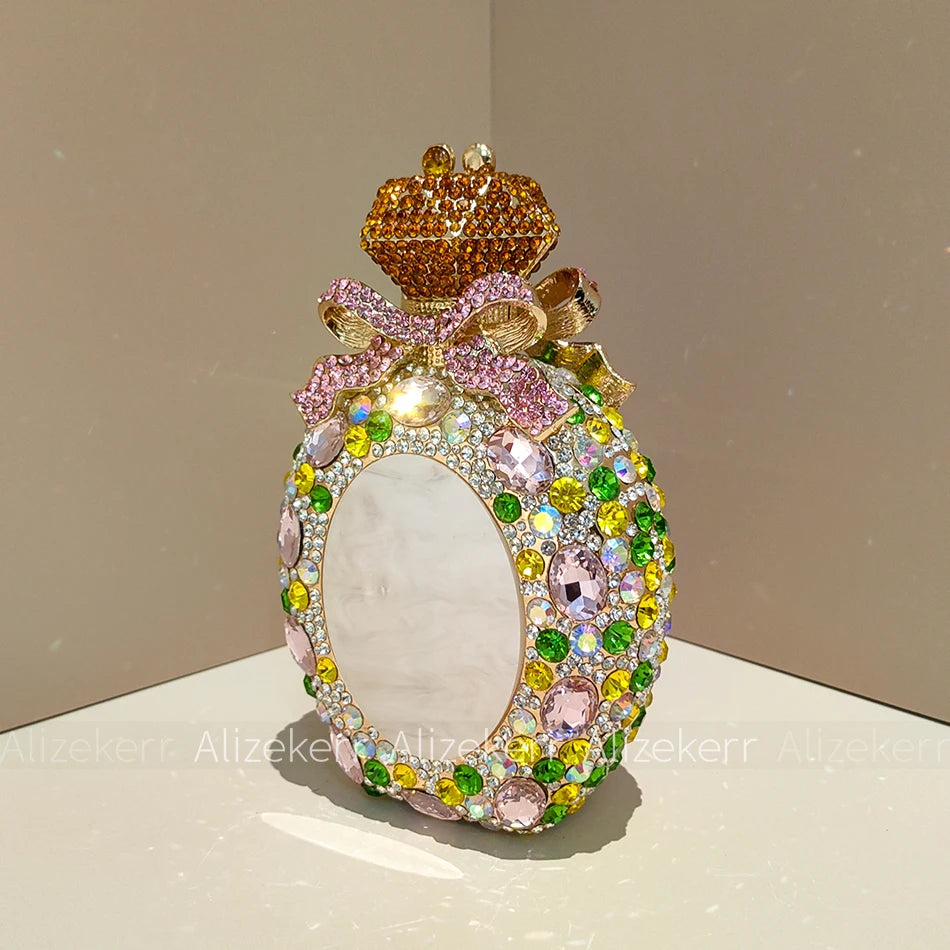 Alizekerr Perfume Bottle Crystal Evening Bags Women Gorgeous Boutique Bow Diamond Metal Clutch Purses And Handbags Wedding Party